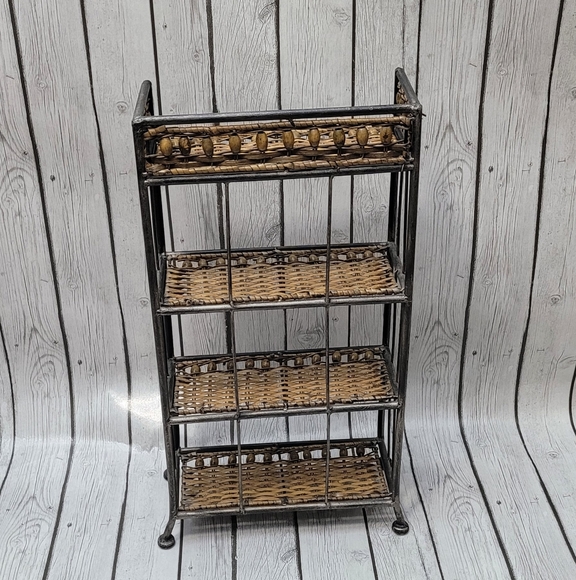 Vintage Wicker and Metal 4-Tier Shelf - Picture 4 of 10